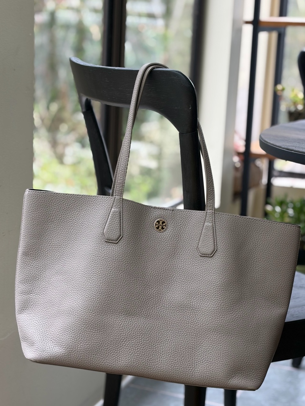 Tory Burch Pebbled Leather Tote with Logo Medallion